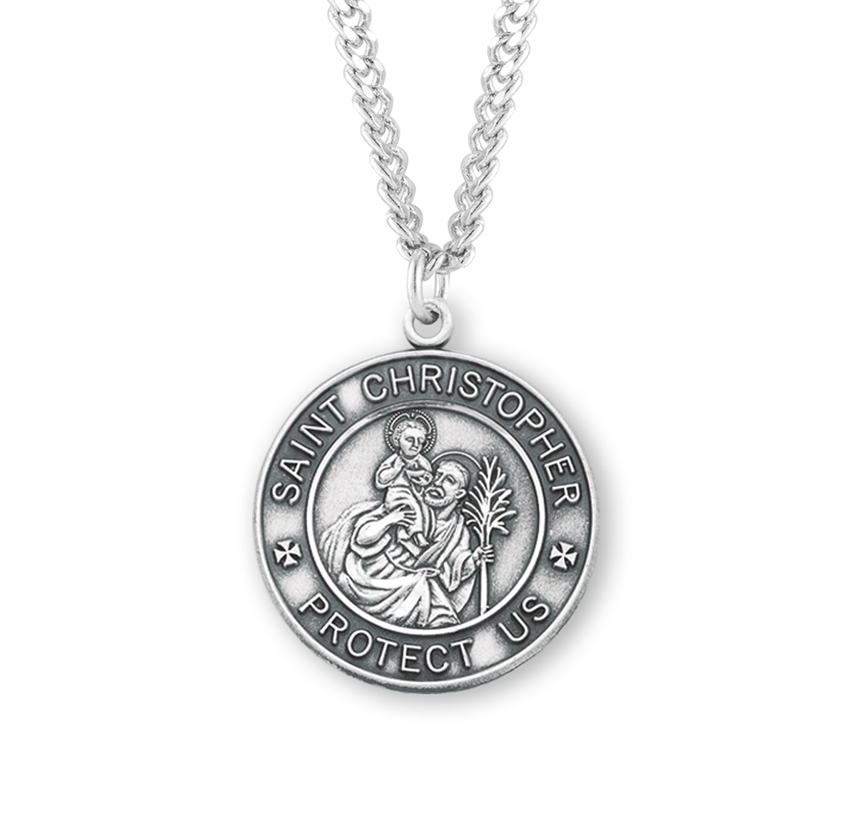 In Gift Bag. 10 12 18 20mm Round 925 Sterling Silver St Christopher Pendant